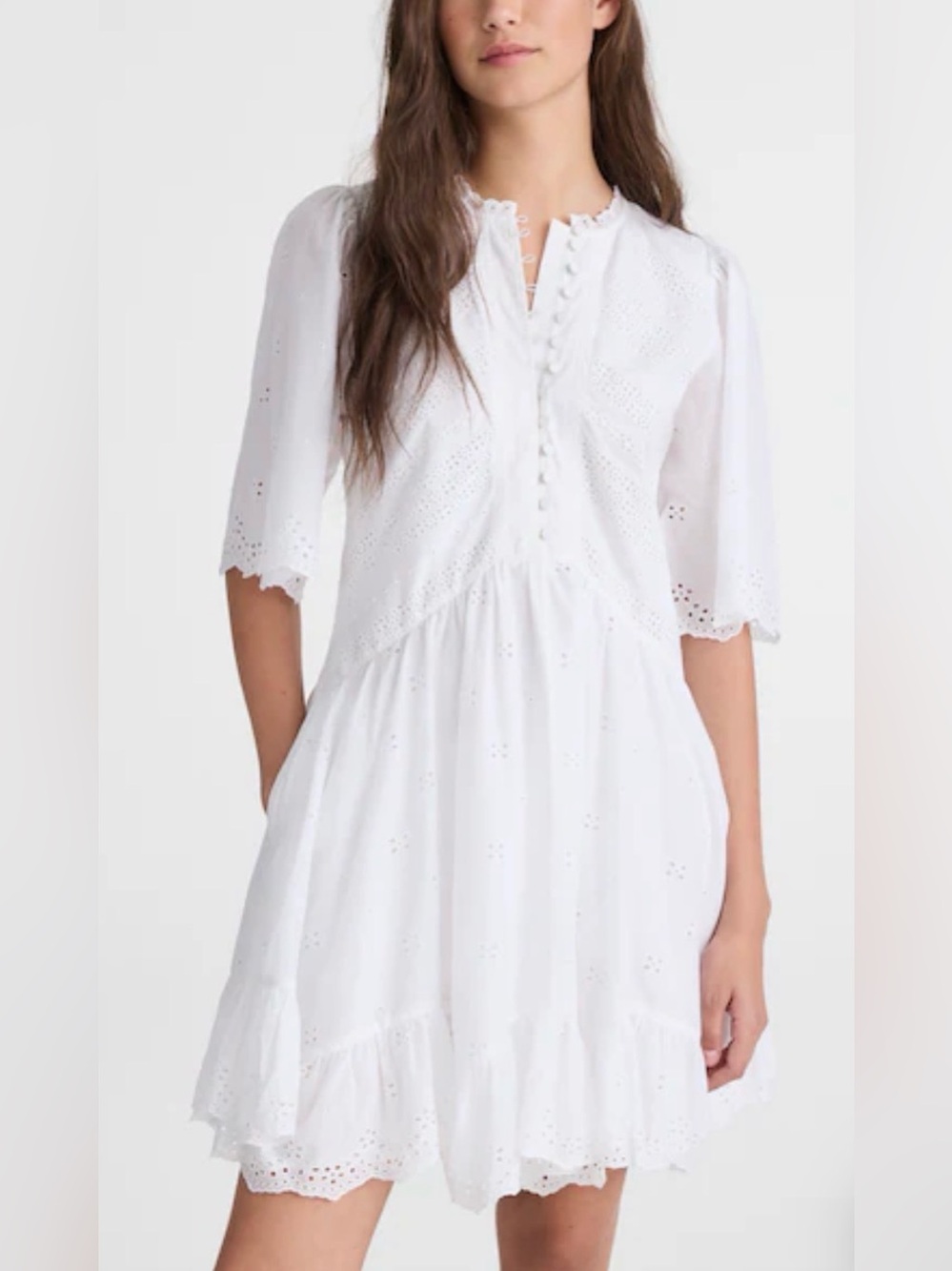 Madewell Eyelet Flutter Sleeve Mini Dress White Cotton Button Front Size 4 NWT